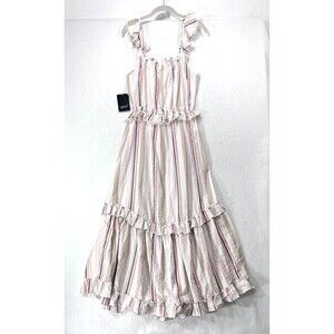 MISA Los Angeles Dress Women M Cream Idonia Striped Prairie Boho Maxi Fairy NEW